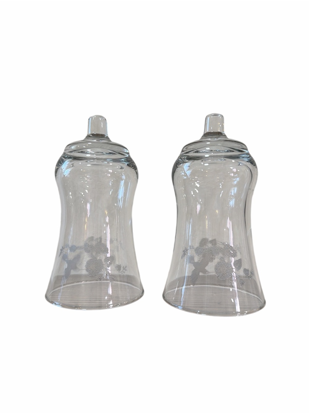 Pair Vintage Clear Glass Replacement Candle Shades Etched Hummingbird Floral